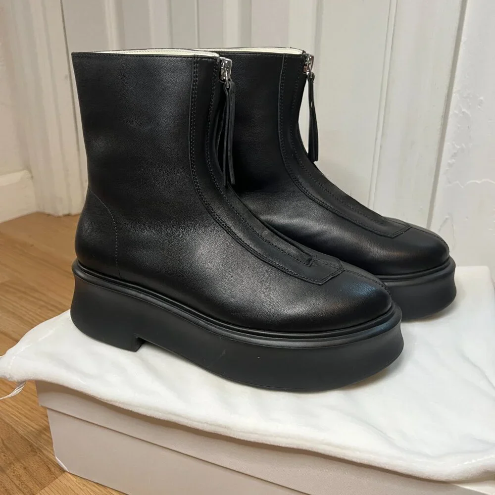The Row Black Zipped Boot I in Leather - Picture 6 of 12